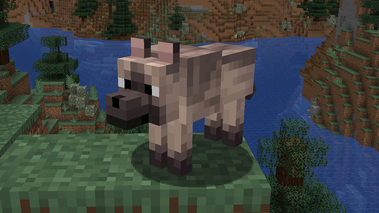 This is a screenshot of the chestnut wolf, one of the eight new wolf variations coming to testing in Minecraft!